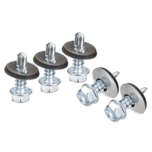 uxcell #12 x 3/4" Self Drilling Screws with Rubber Washer, 100pcs Zinc Plated Steel Roofing Screws Hex Head Self Tapping Screws with EPDM Washer for Metal to Metal - size: #12 x 3/4"