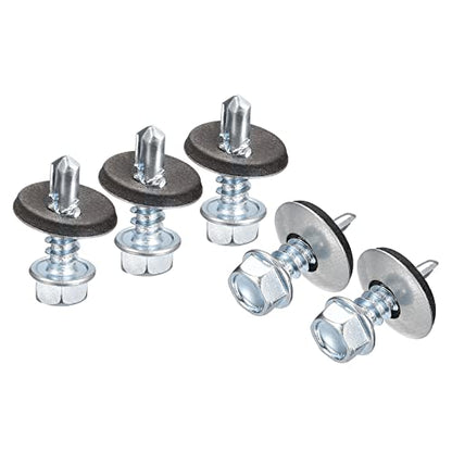uxcell #12 x 3/4" Self Drilling Screws with Rubber Washer, 100pcs Zinc Plated Steel Roofing Screws Hex Head Self Tapping Screws with EPDM Washer for Metal to Metal - size: #12 x 3/4"