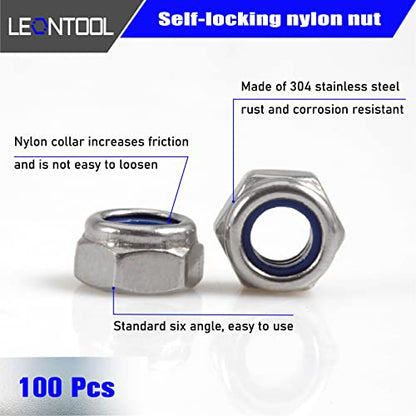 M3 x 0.5mm Nylon Inserted Self Locking Nut Assortment Kit, 100 Pcs - size: M3