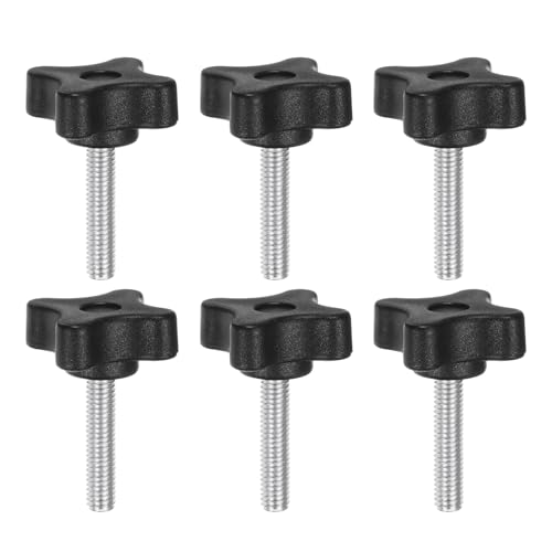 HARFINGTON 6pcs Star Clamping Knobs M6 x 30mm Metric Male Thread 32mm 4-Point Plastic Head Threaded Stud Knob Hand Tightening Thumb Screw Jig Handle, Black - size: M6 x 30mm x 32mm