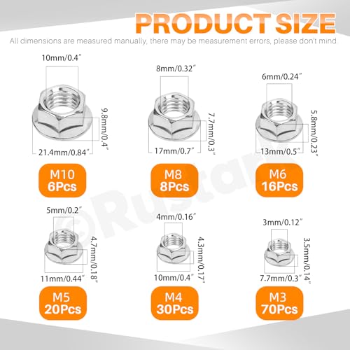 150Pcs 6 Sizes 304 Stainless Steel Serrated Flange Nuts Assortment Kit Metric Hexagon Flange Lock Nuts Serrated Hex Lock Nuts for Machinery Industry Home Improvement - style: 304 stainless-silver