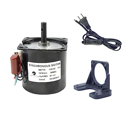 CHANCS Permanent Magnet Synchronous Gear Motor 60KTYZ 110V 15/18r/min CW/CCW with Brakcet and Switch Plug Extension - size: 15/18r/min+ Bracket+Power cable