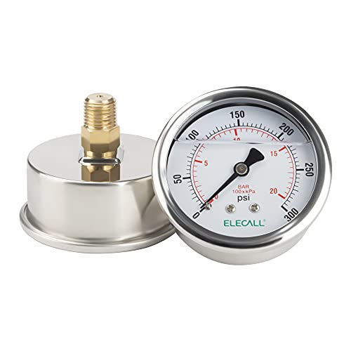 300psi Silicone Oil Filled Pressure Gauge for Water Oil Air Pressure Test in Pool Pump Sand Filter Air Compressor Water System, 2-1/2" Stainless Steel Case, Back Mount 1/4" NPT - size: 0-300 Psi, style: Back Mount