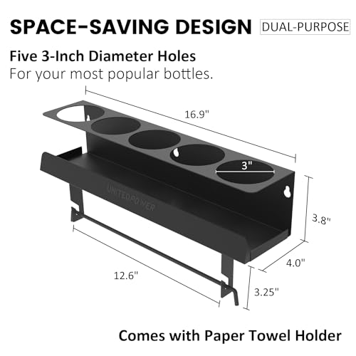 UNITEDPOWER 5 Aerosol Spray Can/Paper Towel Holder, Paint Bottle Storage Rack, Steel Wall Mount Shelf, Tool Organizer for Garage, Craft Workspace and Home - style: Spray Can/Paper Towel Holder