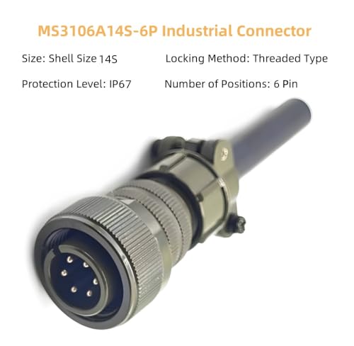 MIL-DTL-5015 Series Industrial Connector, MS3106A14S-6P 6 Pin Circular Male Plug Connectors Waterproof Contacts Solder Termination Threaded Straight Connector Cable, 14S Shell Size