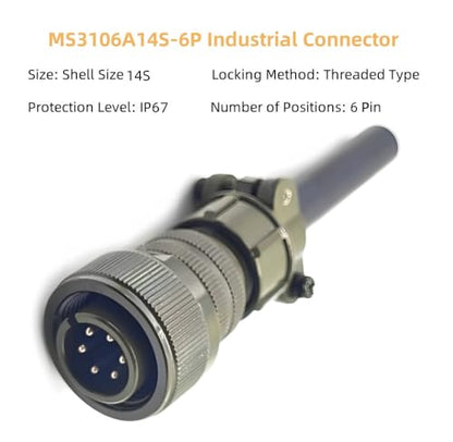 MIL-DTL-5015 Series Industrial Connector, MS3106A14S-6P 6 Pin Circular Male Plug Connectors Waterproof Contacts Solder Termination Threaded Straight Connector Cable, 14S Shell Size