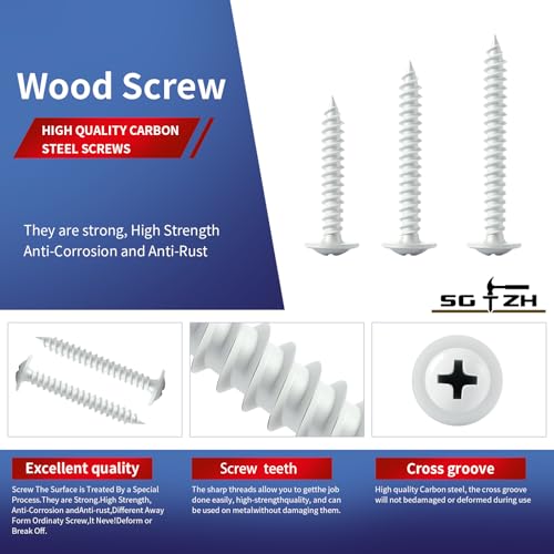 #8 x 5/8" Wood Screw 222Pcs White Alloy Steel Standard Thread Phillips Truss Head Fast Self Tapping - color: White, size: #8 x 5/8"