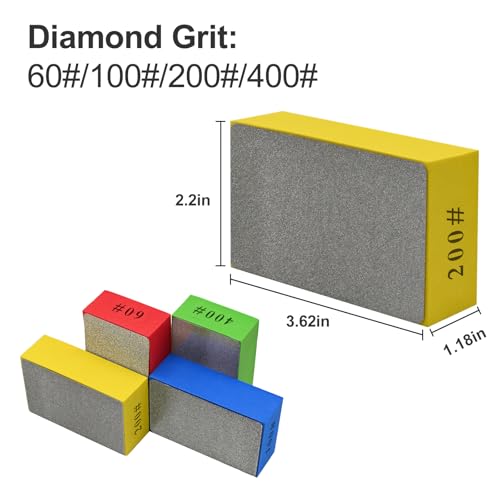 4pcs Diamond Hand Polishing Pads, Diamond Sanding Pads 60#,100#,200#,400# for Ceramic Tile Glass Grinding,Plane Sanding Blocks Polishing - color: Plane, size: 60# 100# 200# 400#