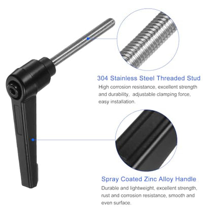 uxcell 4pcs Clamping Lever Handles, M5 x 50mm 304 Stainless Steel Threaded Male Stud, Adjustable Handles Locking Quick Release Ratchet Push Button Bolt Knobs, Black - size: M5 x 50mm
