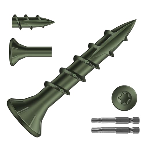#8 x 1 Inch Deck Screws (470Pcs) 2lb. Carbon Steel, Green, Flat Head, Rust Resistant epoxy Coated, with T25 Star Bit - color: Green, size: #8 x 1"