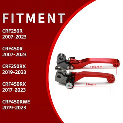 Motorcycle Brake Clutch Lever Pivot Levers Set Adjustable CNC for CRF250R CRF450R 2007-2025 CRF250RX 2019-2025 CRF450RX 2017-2023 CRF450RWE Dirt Bike Red - color: Red