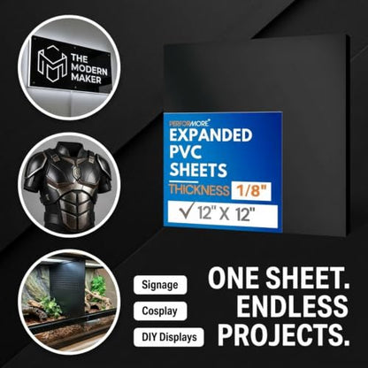 Performore - Expanded PVC Sheet - Lightweight Rigid Foam - 3mm (1/8 inch) - 12 x 12 inches - Black - Ideal for Signage, Displays, and Digital/Screen Printing
