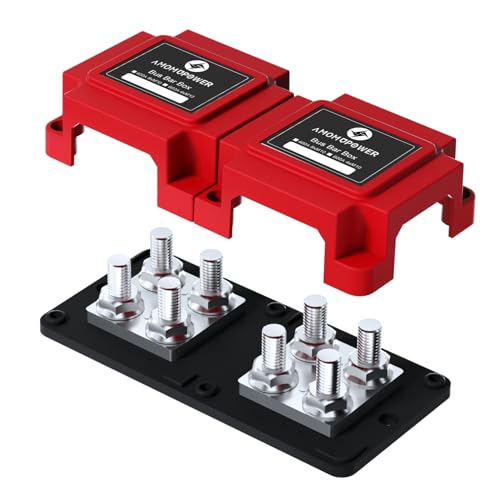 400A Bus Bar 8 M10 (3/8 inch) Terminal Studs Modular Design Tin Plated Copper Distribution Block Positive Pole Electrical Buss Bars 12-48 V DC with Cover for Trailer Marine Boat Car RV - color: 400A R&R