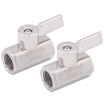 DERNORD Mini Ball Valve Stainless Steel 3/8" Female&Female NPT Thread (Pack of 2) - size: 3/8 Inch, style: Pack of 2