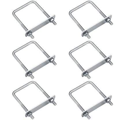 6 Pack 2in Square U-Bolts, Stainless Steel U Bolts with Plates and Nuts - color: Square, 2"/50mm