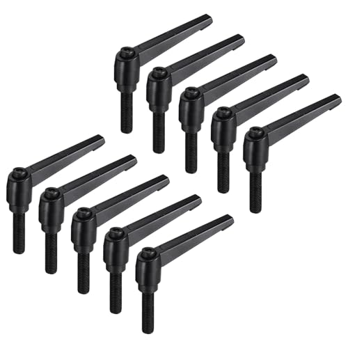 uxcell 10pcs Lever Adjustable Handles M12 x 50mm Metric Male Thread, Level Clamping Handle Hand Stud Knobs Rotating Screw Handles Bolts with Locking Lever, Black - size: M12 x 50mm