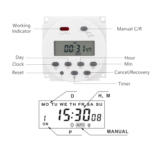Timer Switch, DC/AC 24V 16Amp, Programmable Timer Time Relay Switch - size: AC/DC 24V