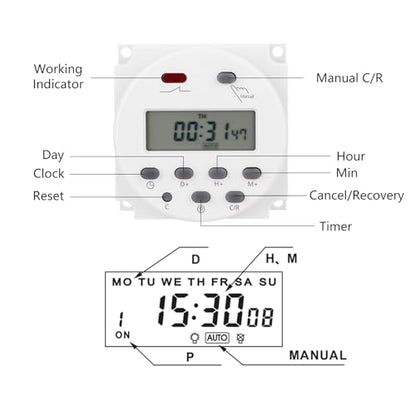 Timer Switch, DC/AC 24V 16Amp, Programmable Timer Time Relay Switch - size: AC/DC 24V