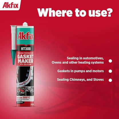 Akfix HT300 High Temp Silicone Sealant - RTV Gasket Maker, Heat Sealant, Waterproof Seam&Gasket Sealer for Automotive, 100% Flexible Gap Filler | 12-Pack, 10.5 Oz. Red (Akfix HT300-12 Pack) - size: 12 Pack