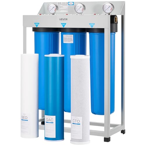 VEVOR Whole House Water Filter System, 3-Stage | Sediment, GAC, CTO | 20 x 4.5 Granular Activated Carbon Home Water Purifier Filter, Reduce Chlorine, Chemicals, VOCs, Bad Taste, Odor, Rust - style: Chlorine PFAS Filtration