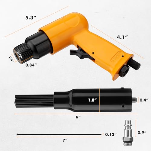 2 in 1 Air Hammer Kit, Air Needle Scaler with 4PCS Pneumatic Chisel Kit, 4500 BPM Pneumatic Tools with 38PCS Replacement Flat-head Descaling Needles