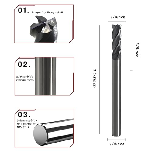 1/8 Carbide End Mill - 12h Continuous Milling Steel 5pcs - size: 1/8in (5pcs)