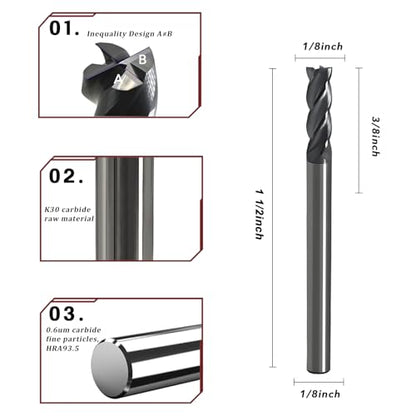 1/8 Carbide End Mill - 12h Continuous Milling Steel 5pcs - size: 1/8in (5pcs)