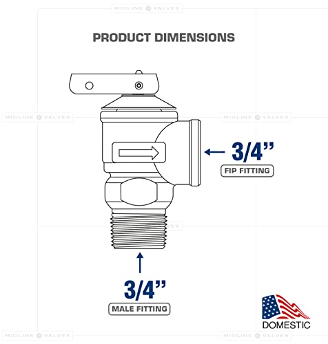 Midline Valve GUHW-QSW256 Pressure Relief Valve for Tankless Water Heater, Forged Brass, 3/4 in. FIP x MIP - style: Single Pack