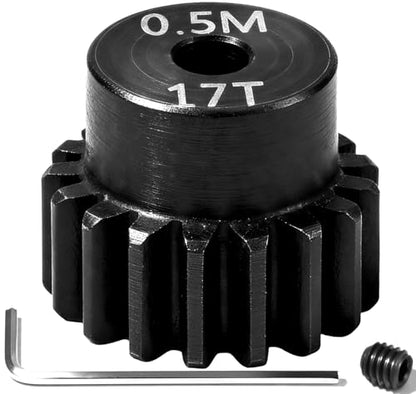 Hardened Steel 0.5M Pinion Gear 17T 2mm Shaft for RC Car/Helicopter Upgrade, Compatible with ARRMA 1/14 Typhoon 1/16 Mojave 1/18 Granite, Losi 1/12, 0.5Mod 13T-27T Gear for Brushed Brush-Less Motors - size: 17T