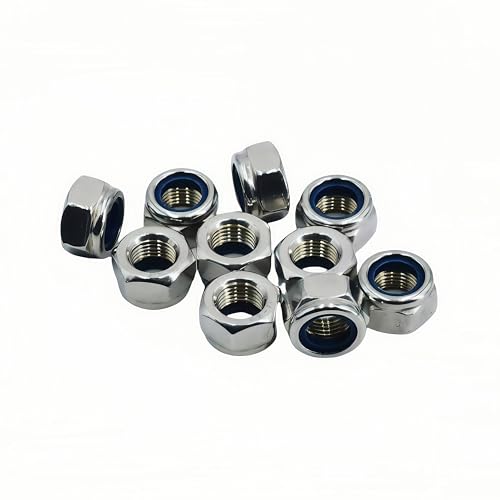 10Pcs M12 x 1.25mm Nylon Insert Hex Lock Nuts, 304 Stainless Steel Locknuts,Silver Tone - color: Silver, size: M12x1.25