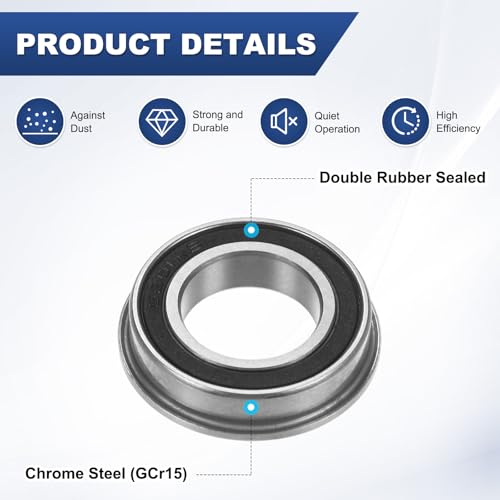 M METERXITY 4-Pack F6801-2RS Flanged Ball Bearing, 12 x 21 x 5mm Double Rubber Shielded Chrome Steel (GCr15) Flange Rip Bearings for Wheelbarrow/Printer/Fax Machines/Power Tools - size: 12mm x 21mm x 5mm