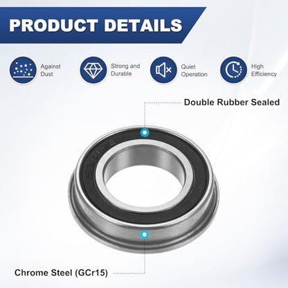 M METERXITY 4-Pack F6801-2RS Flanged Ball Bearing, 12 x 21 x 5mm Double Rubber Shielded Chrome Steel (GCr15) Flange Rip Bearings for Wheelbarrow/Printer/Fax Machines/Power Tools - size: 12mm x 21mm x 5mm