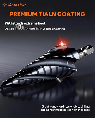 Crosstar 2Pc M35 Cobalt Step Drill Bit Set,3/16"-7/8",1/4" Hex Shank Unibit - size: 2pcs four flute