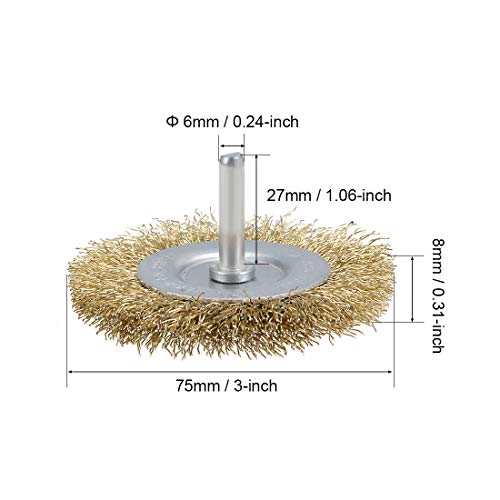 uxcell 3-Inch Wire Wheel Brush Bench Copper Plated Crimped Steel 1/4-Inch Shank 10 Pcs - size: 3 Inch