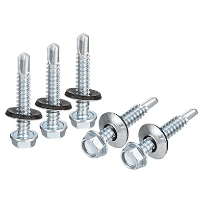 uxcell #14 x 1-1/2" Self Drilling Screws with Rubber Washer, 100pcs Zinc Plated Steel Roofing Screws Hex Head Self Tapping Screws with EPDM Washer for Metal to Metal - size: #14 x 1-1/2"