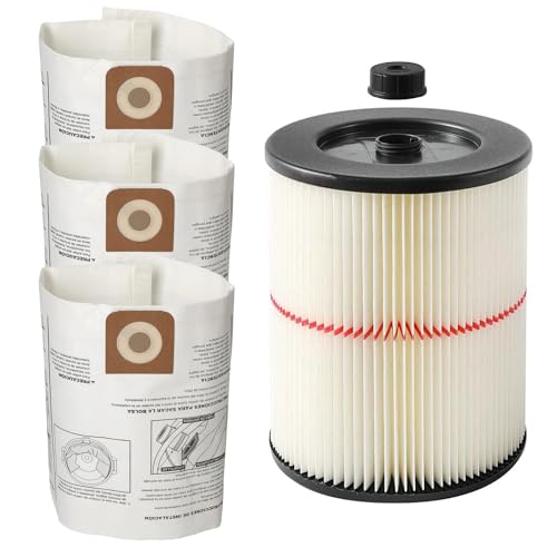 17816 Filter for Craftsman Shop Vac Filters 5/6/8/12/16 Gallon Wet/Dry Vac - color: 1 Pack + 3 Bags