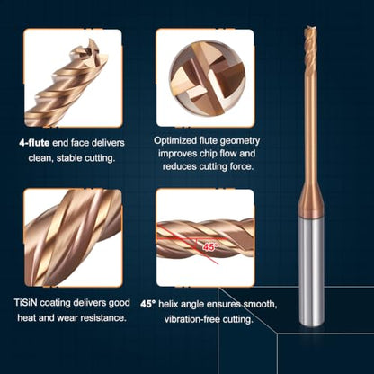 Carbide End Mill 2mm Dia 25mm Cut L 50mm L 4mm Shank 4 Flute - size: 2mm Dia - 25mm CL - 50mm L - 4mm Shank