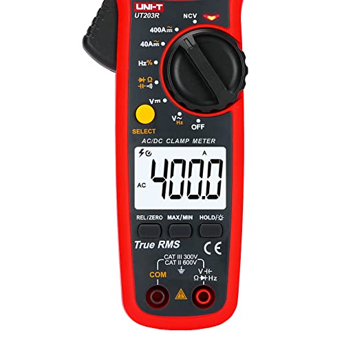 UNI-T Digital Clamp Meter UT203R AC Current True RMS Volt Amp Ohm Meter HVAC Clamp On Multimeter, Auto Ranging 4,000 Counts NCV AC DC Voltage Frequency Resistance Capacitance Continuity Diode Tester - size: UT203R