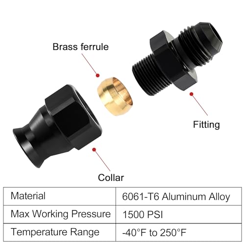 EVIL ENERGY 4AN Male to 1/4" Hardline Compression Fitting Adapter Aluminum Black 2PCS - size: 4AN to 1/4