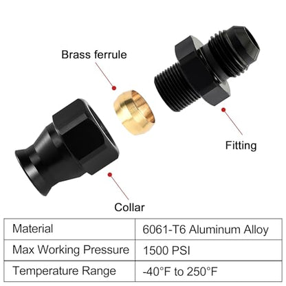 EVIL ENERGY 4AN Male to 1/4" Hardline Compression Fitting Adapter Aluminum Black 2PCS - size: 4AN to 1/4