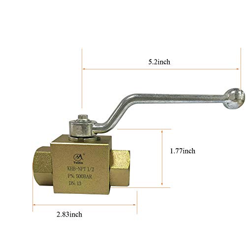 Taixin 1/2'' NPT 5800PSI Hydraulic Ball Valve - Yellow Zinc Chromate Plating - Suitable for Hydraulic & Water Applications - size: 1/2 NPT YE, style: KHB