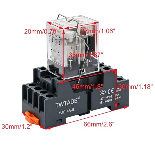 TWTADE Electromagnetic Power Relay with Base, 110V AC Relay Coil 14-Pin 5A - size: AC 110V, style: 14 PIN-5A