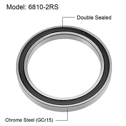 uxcell 6810-2RS Deep Groove Ball Bearings 50mm Inner Dia 65mm OD 7mm Bore Double Sealed Chrome Steel Z2 2pcs - size: 50x65x7mm