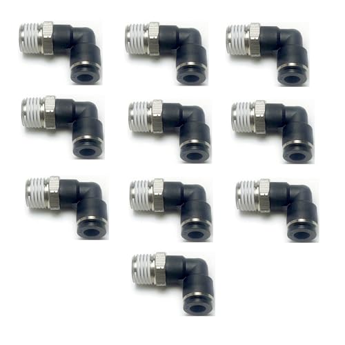 Pneumatic Elbow Push to Connect Fitting 1/4 Inch Tube OD x 1/4 NPT Male Thread,90 Degree Elbow Pneumatic Tube Connector PL1/4-N2(Pack of 10) - color: Black, size: 1/4'' OD x 1/4 NPT