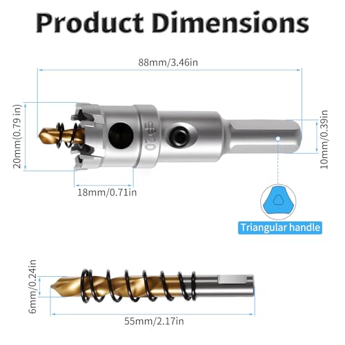 20mm TCT Hole Saw, 0.79", Heavy Duty Titanium Pilot Drill Bit - size: Φ20