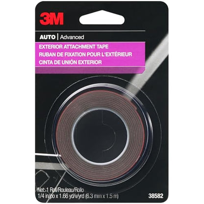 3M Auto Exterior Attachment Tape, 1/4 in x 5 ft, Heavy Duty Double-Sided Automotive Tape for Car Trim, Moldings, Emblems, and Badges (38582) - size: 1/4 in. x 5 ft.