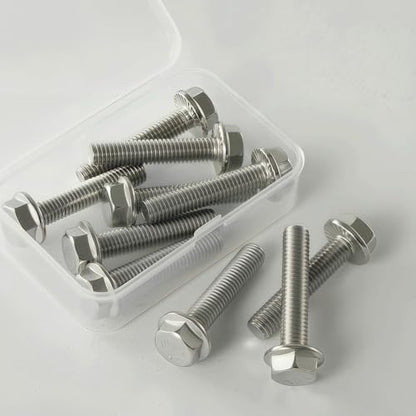 M8x1.25 x 45mm Flanged Hex Head Bolts, 304 Stainless Steel (A2-70), Bright Finish, Fully Threaded, Hexagon Head Flange Bolts, Quantity 10 - size: 45mm(10PCS)