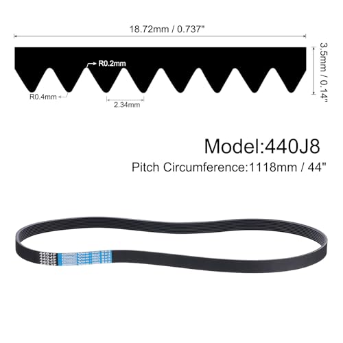 uxcell 440J8 PJ V-Ribbed Belt 8 Ribs 44" L x 0.74" W x 0.14" H, EPDM - size: 440J8