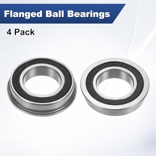 M METERXITY 4-Pack F6801-2RS Flanged Ball Bearing, 12 x 21 x 5mm Double Rubber Shielded Chrome Steel (GCr15) Flange Rip Bearings for Wheelbarrow/Printer/Fax Machines/Power Tools - size: 12mm x 21mm x 5mm