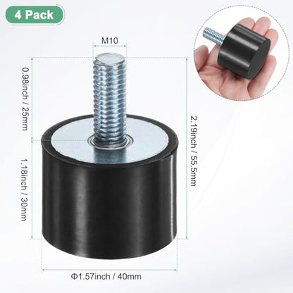 M METERXITY 4-Pack Rubber Mounts D40mmxH30mm Male Vibration Isolators Cylindrical Shock Absorber W M10 x 25mm Studs for Air Compressor/Car/Pump/Boat/Garage Motor/Bobbins Rubber Isolators - size: M10 x 25mm, 40mm x 30mm